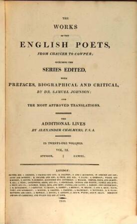 The works of the English poets, from Chaucer to Cowper : in 21 volumes, 3. Spenser, Daniel