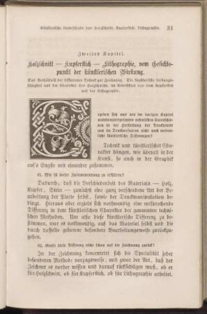 Zweites Kapitel. Holzschnitt - Kupferstich - Lithographie, vom Gesichtspunkt der künstlerischen Wirkung.