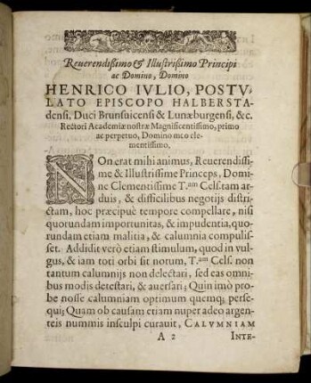Reverendißimo & Illustrißimo Principi ac Domino ... Henrico Julio, Postulato Episcopo Halberstadensi, ...