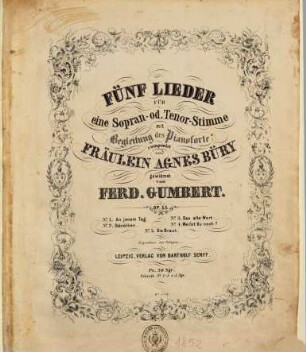 Fünf Lieder : für 1 Sopran- od. Tenor-Stimme mit Begl. d. Pianoforte ; op. 55