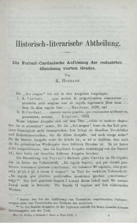 Das Ferrari-Cardanische Auflösung der reducirten Gleichung vierten Grades.