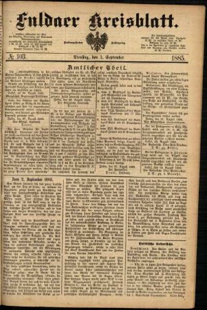 Ausgabe vom Dienstag, den 01. September 1885.