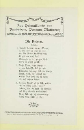 Zur Heimatkunde von Brandenburg, Pommern, Mecklenburg