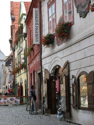 Cesky Krumlov - Hausfassaden : Die Altstadt von Cesky Krumlov, aufgenommen 2005