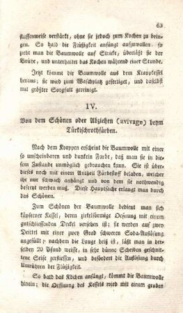 IV. Von dem Schönen oder Abziehen (avivage) beym Türkischrothfärben.