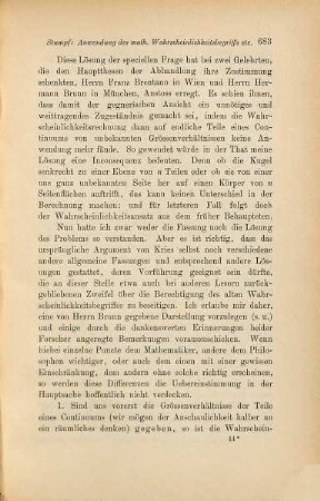Ueber die Anwendung des mathematischen Wahrscheinlichkeitsbegriffes auf Teile eines Continuums