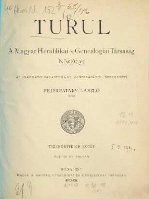 Turul : a Magyar Heraldikai és Genealógiai Társaság közlönye. 12. 1894