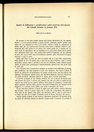 Spettri di diffrazione e protuberanze solari osservate alla specola del Collegio Romano in gennaio 1874