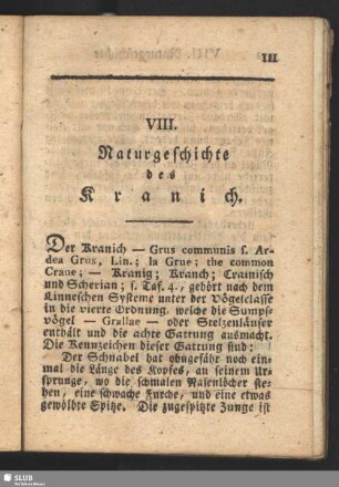 VIII. Naturgeschichte des Kranich