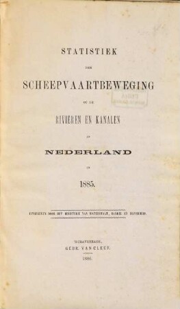 Statistiek der scheepvaartbeweging op de rivieren en kanalen in Nederland. 1885 (1886)