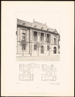 Palais Cohn-Oppenheim, Dessau: Ansicht der Fassade und Grundrisse (aus: Alfred Messel, 1912)