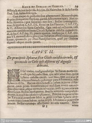CAPUT II. De praecipuis Sphaerae sive Globi coelestis circulis, & quomodo in Coelo ipso discerni & dignosci debeant.