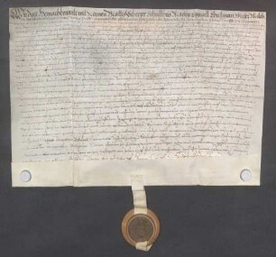 Matthes Scherer, Schultheiß, und genannte Mitglieder des Gerichts zu Zeutern beurkunden eine Gültverschreibung des Stephan Dumart und seiner Ehefrau Margarethe über 20 Gulden gegenüber Johann Rehm, Generalkollektor des Bistums Speyer.