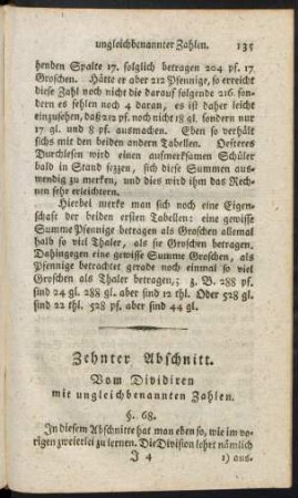 Zehnter Abschnitt. Vom Dividiren mit ungleichbenannten Zahlen