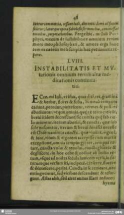 LVIII. Instabilitatis Et Mutationis omnium rerum altae meditationis continuatio