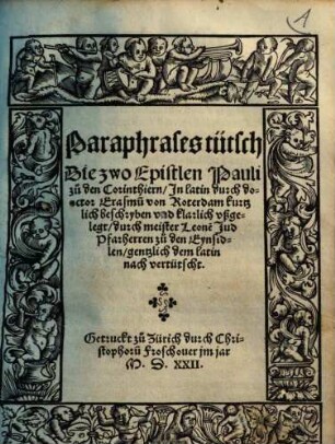 Paraphrases zu tütsch. [Die Epistel ... zu den Roemeren]