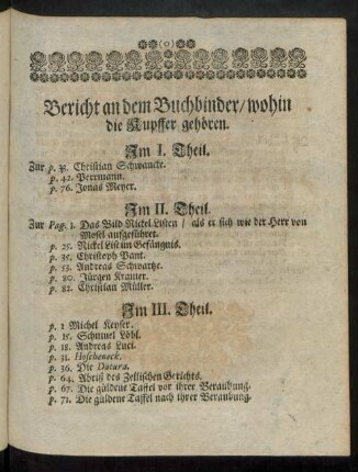 Bericht an dem Buchbinder/ wohin die Kupffer gehören.