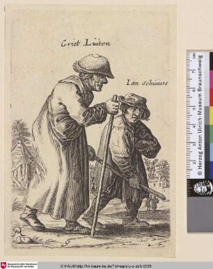 [Eine alte Frau im rechten Profil und ein Junge; Old woman in right profile led by a boy]