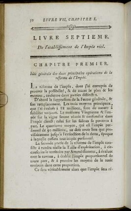 Livre Septieme. De l´etablissement de l´Impôt réel.
