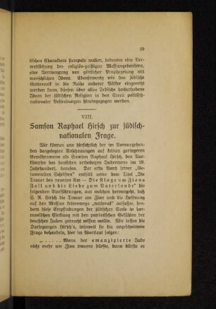 VIII. Samson Raphael Hirsch zur jüdisch-nationalen Frage.