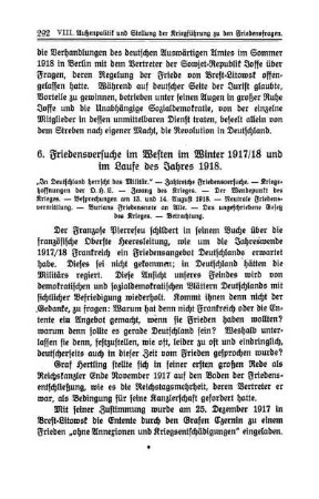6. Friedensversuche im Westen im Winter 1917/18 und im Laufe des Jahres 1918.