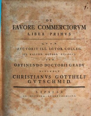 De Favore Commerciorvm Liber Primvs
