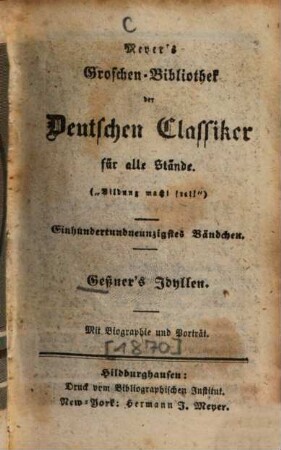 Geßner's Idyllen : mit Biographie und Portrait