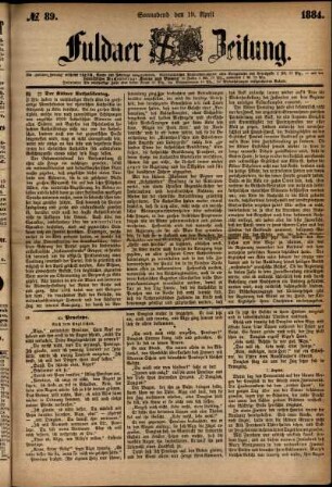 Ausgabe vom Samstag, den 19. April 1884.