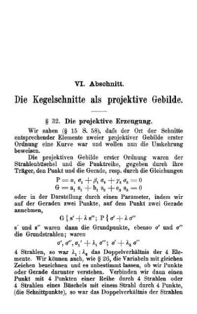 VI. Abschnitt. Die Kegelschnitte als projektive Gebilde.