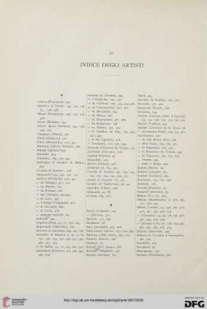 IV. Indice degli artisti