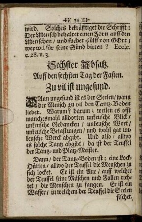 Sechster Absatz. Auff den sechsten Tag der Fasten. - Zehender Absatz. Auff den zehenden Tag der Fasten.