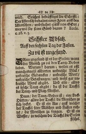 Sechster Absatz. Auff den sechsten Tag der Fasten. - Zehender Absatz. Auff den zehenden Tag der Fasten.