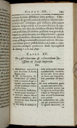 Caput XV. De Asccendentium & collateralium successione in feudis Imperialibus.