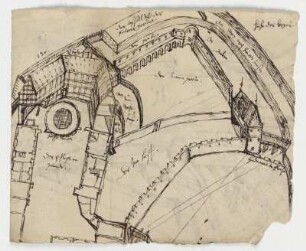 Plesse, Kernburg und Vorburg von Westen (recto), Befestigung der Vorburg (verso)