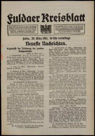 Erste Ausgabe vom Samstag, den 20. März 1915.