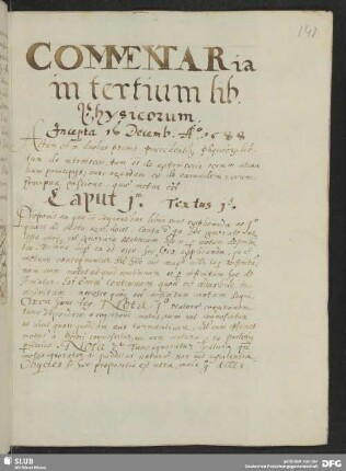 COMMENTARia in tertium lib<rum> Physicorum.