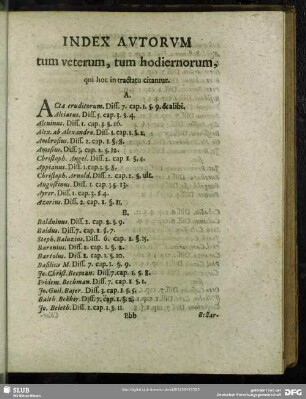 Index Autorum tum veterum, tum hodienorum, qui hoc in tractatu citantur