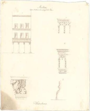 Zocher, Ernst; Piazza della Erbe - Verona, Mantua (Italien; Wohnhaus - Details, Schnitt