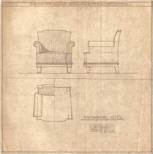 Niemeyer, Adalbert; Wohnräume, Möbel - Polstersessel im Herrenzimmer (Ansichten, Teilansichten)