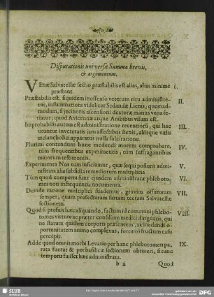 Disputationis universae Summa brevis, & argumentum