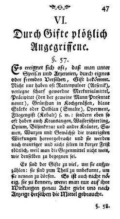 VI. Durch Gifte plötzlich Angegriffene