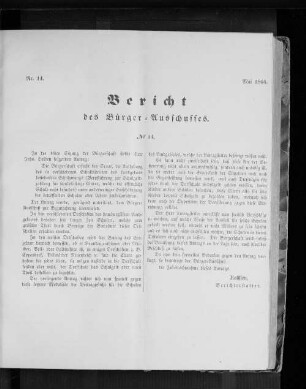 Nr. 14. Bericht des Bürger = Ausschusses. Mai 1866.