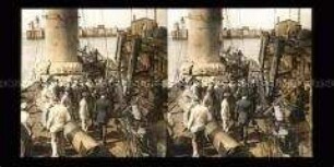 Mannschaft an Deck eines Torpedoboots, Hafen Kiel