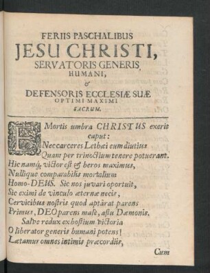 Feriis Paschalibus Jesu Christi, Servatoris Generis Humani ...