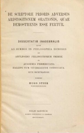 De scriptore prioris adversus Aristogitonem orationis, quae Demosthenis esse fertur