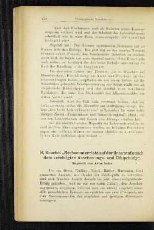 H. Knoches "Rechenunterricht auf der Unterstufe nach dem vereinigten Anschauungs- und Zählprinzip"