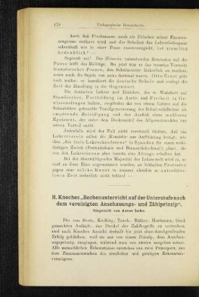 H. Knoches "Rechenunterricht auf der Unterstufe nach dem vereinigten Anschauungs- und Zählprinzip"