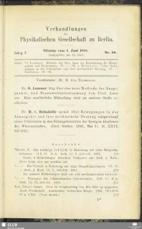 Nr. 10. Sitzung vom 1. Juni 1888