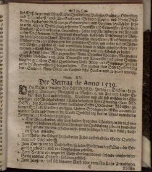 Num XV. Der Vertrag de Anno 1539.