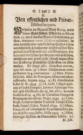 II. Von offentlichen und Privat-Bibliothequen.